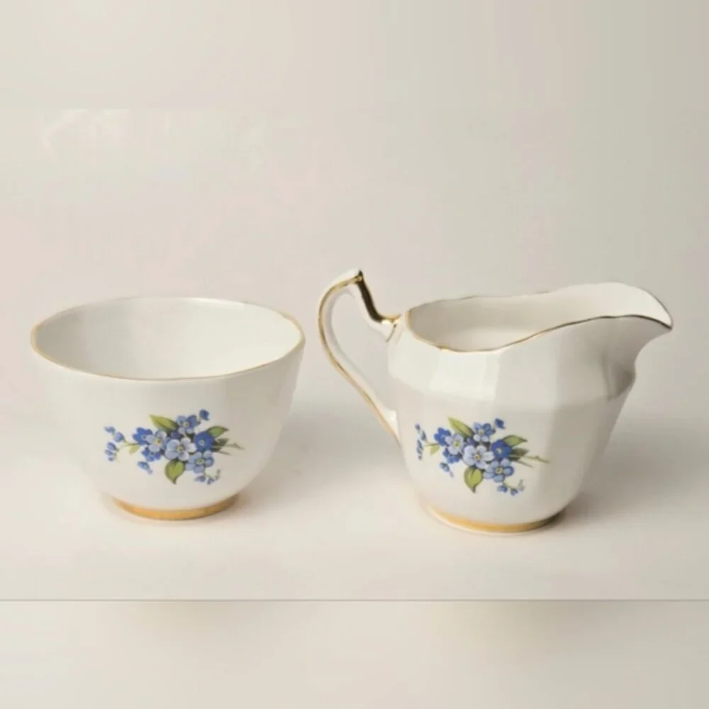 Vintage Windsor Bone China Creamer Sugar Bowl Forget Me Not England